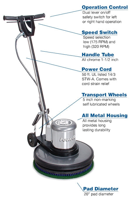 POWR-FLITE CLASSIC METAL FLOOR MACHINE 20" 1.5 HP - Dual Speed