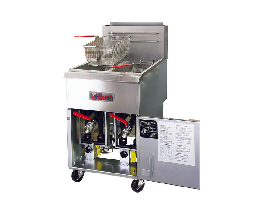 IKON IGF-40/40 Liquid Propane - Millivolt Control Split Tank 4-Tube Floor Fryer - 120,000 BTU