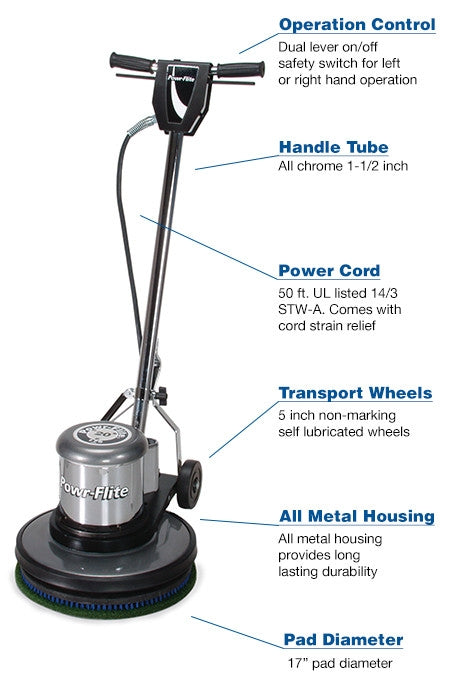 POWR-FLITE CLASSIC METAL FLOOR MACHINE 17" 1.5 HP